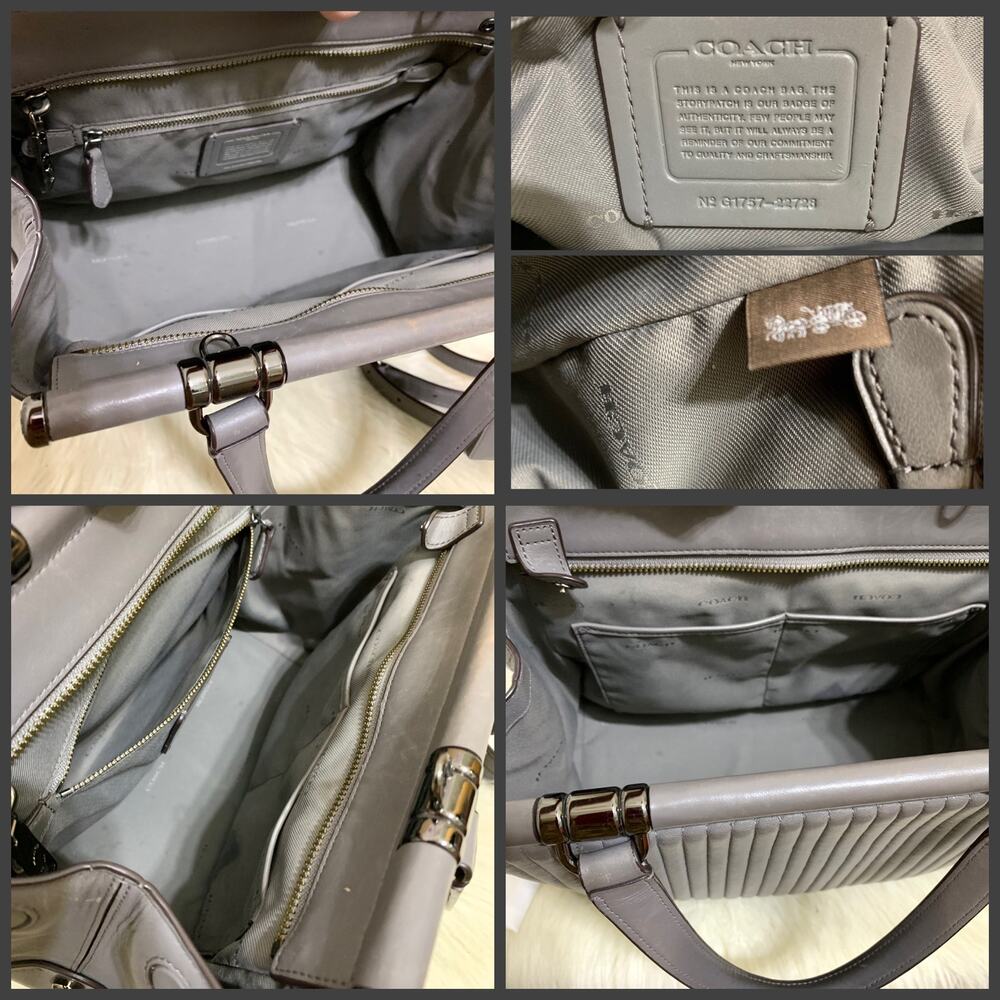 COACH Gray Linear Quilted Leather GRACE Structured Dowel Top Satchel #22728 - Picture 9 of 16